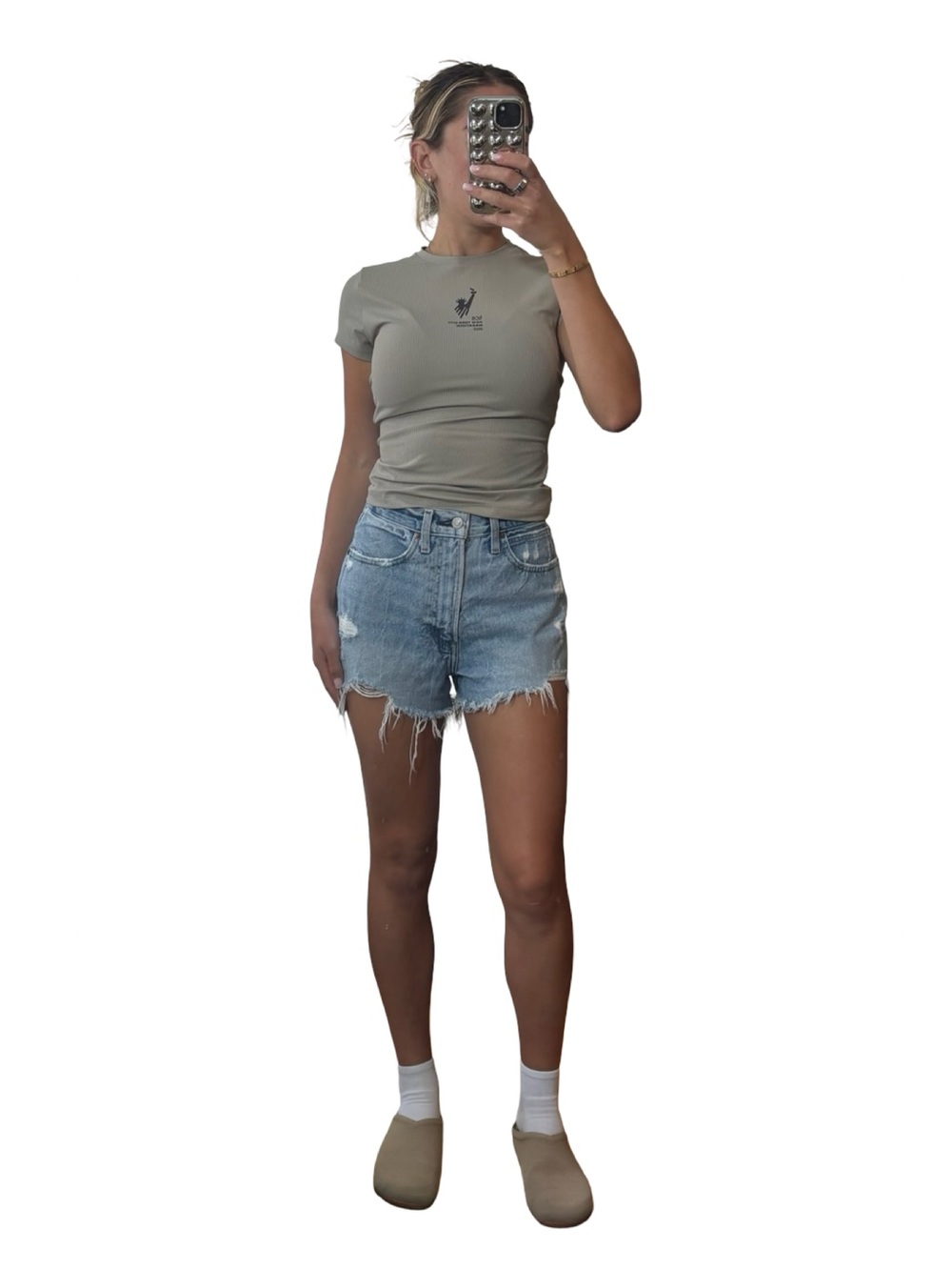 Abercrombie High Rise Distressed Denim Shorts Light Wash